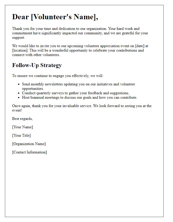 Letter template of volunteer appreciation and follow-up strategy