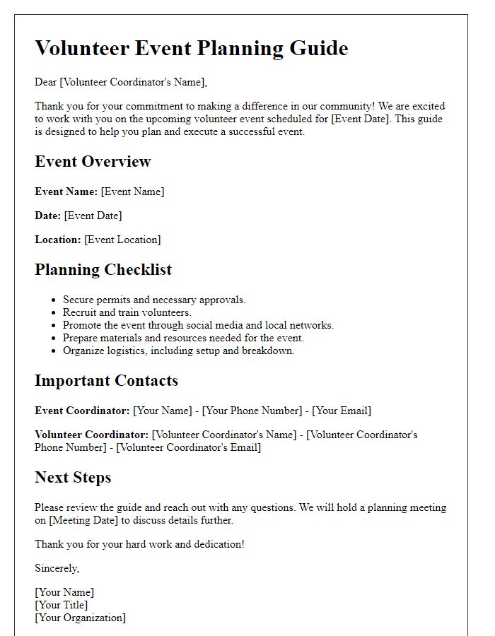 Letter template of volunteer event planning guide