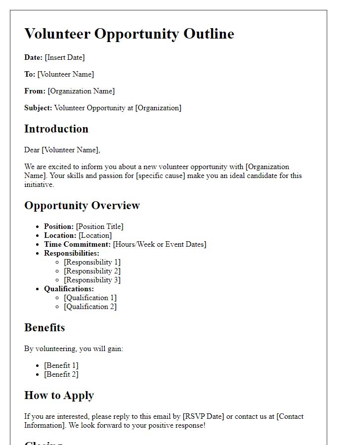 Letter template of volunteer opportunity outline