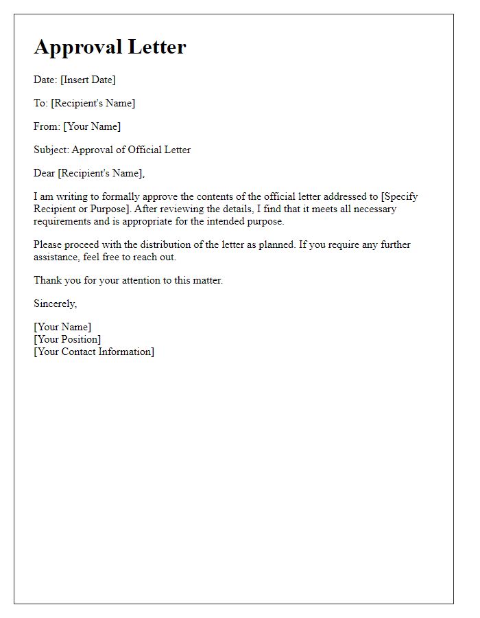 Letter template of approval for official letters.