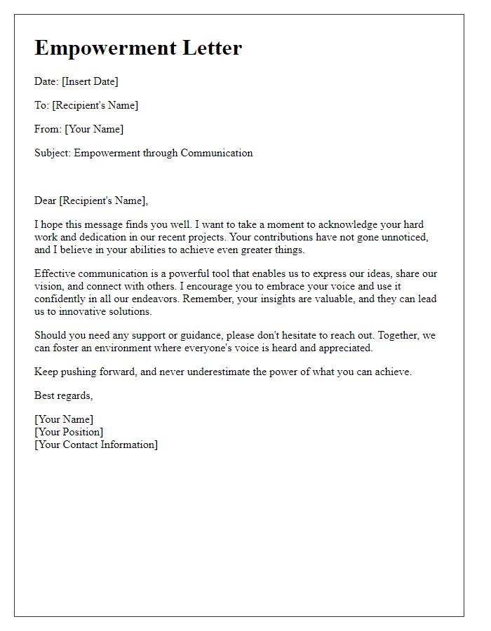 Letter template of empowerment for written communications.