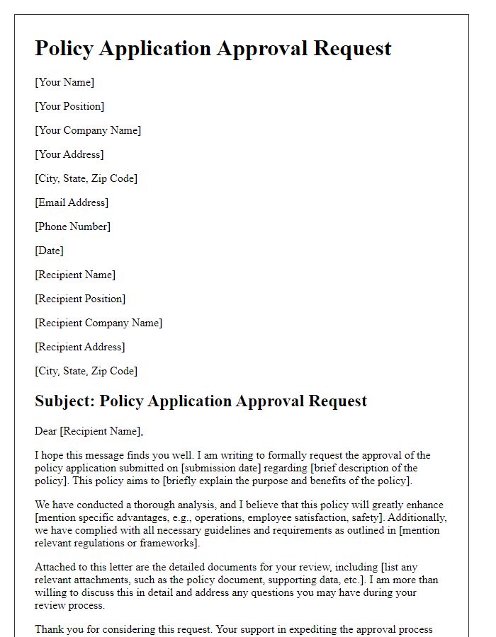 Letter template of policy application approval request