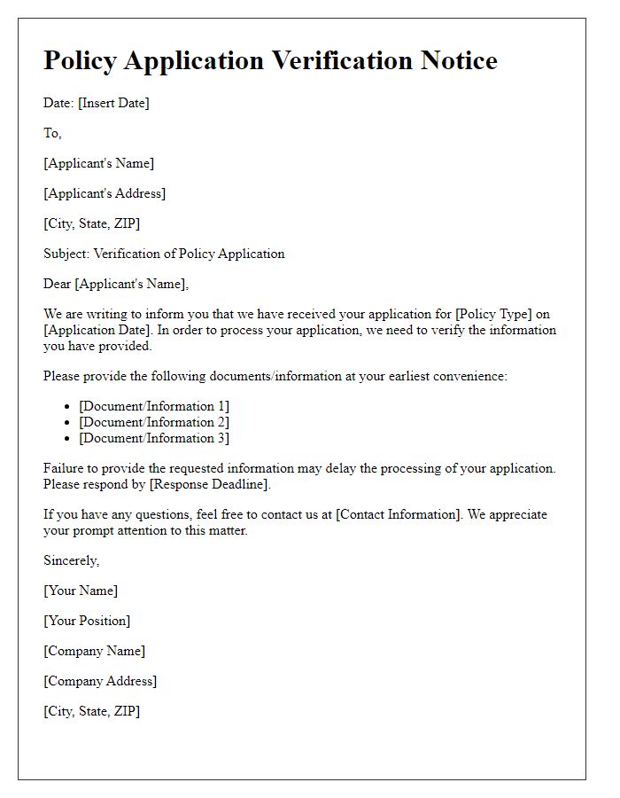 Letter template of policy application verification notice