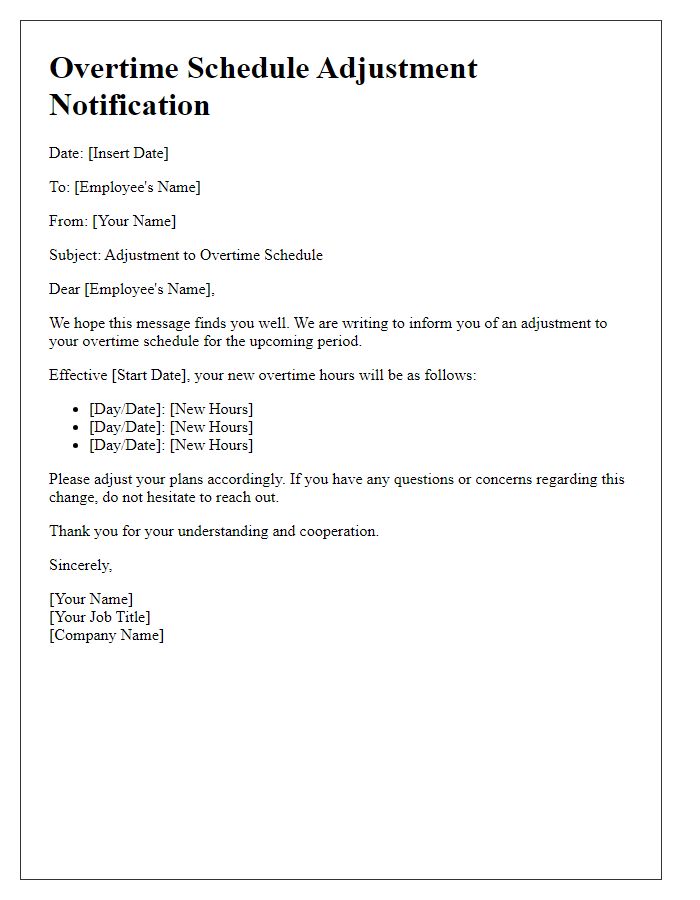 Letter template of overtime schedule adjustment notification