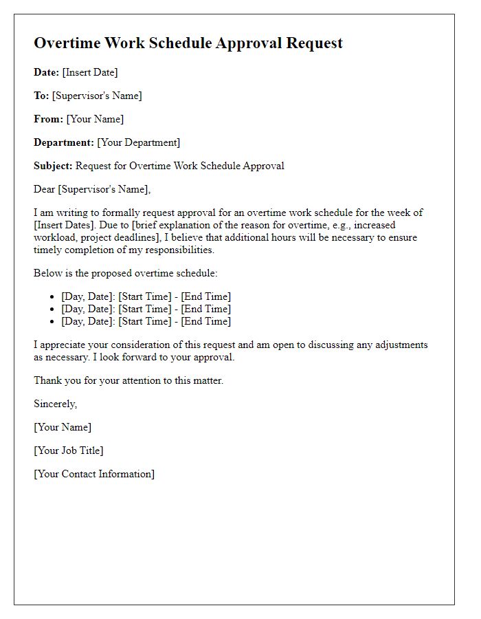 Letter template of overtime work schedule approval request