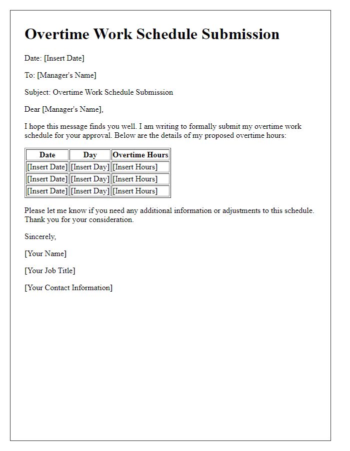 Letter template of overtime work schedule submission