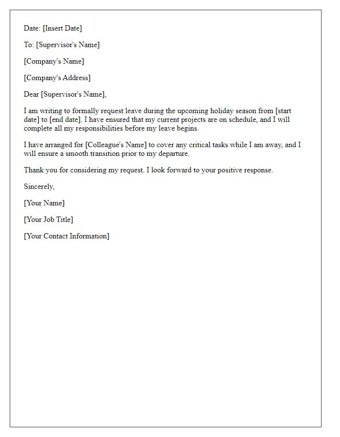 Letter template of official request for leave during holiday season.