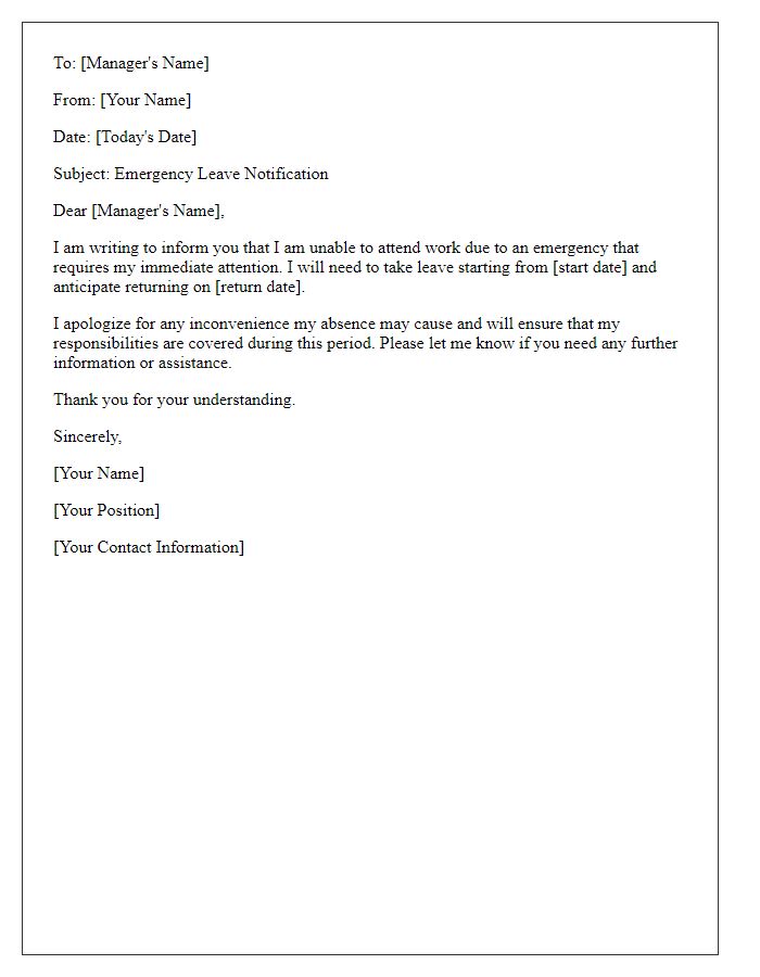 Letter template of coworker absence notification for emergency leave