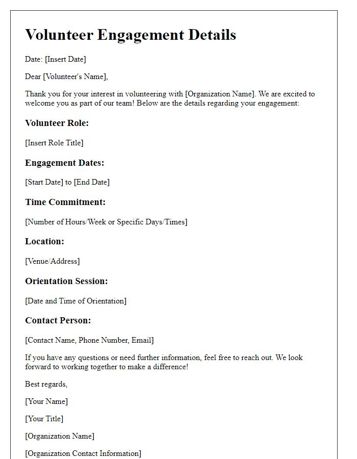 Letter template of volunteer engagement details