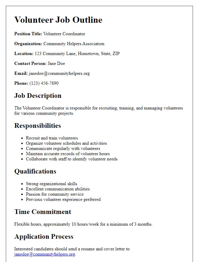 Letter template of volunteer job outline