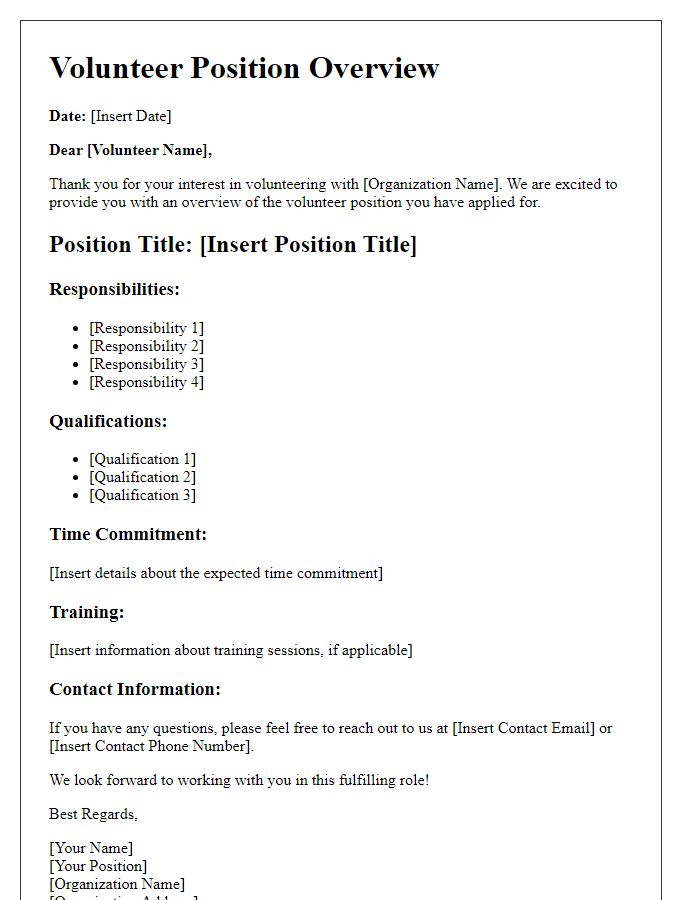 Letter template of volunteer position overview