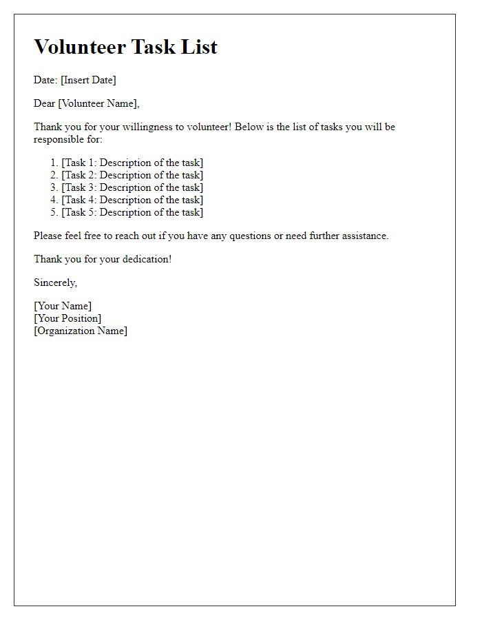 Letter template of volunteer task list