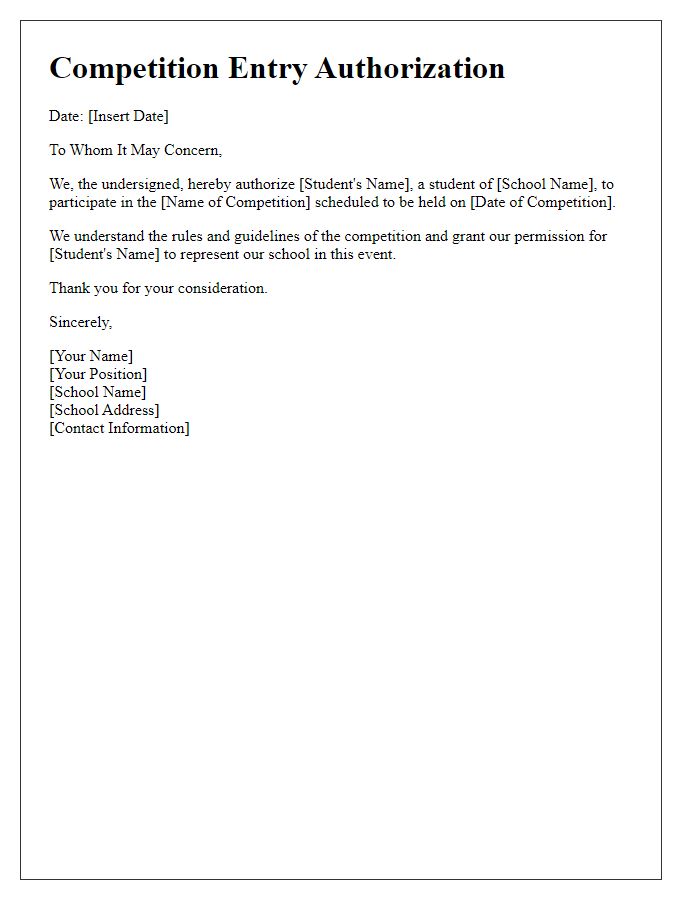 Letter template of Competition Entry Authorization for Schools