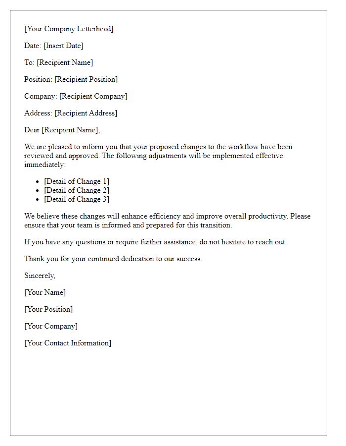 Letter template of Approval Confirmation for Workflow Changes