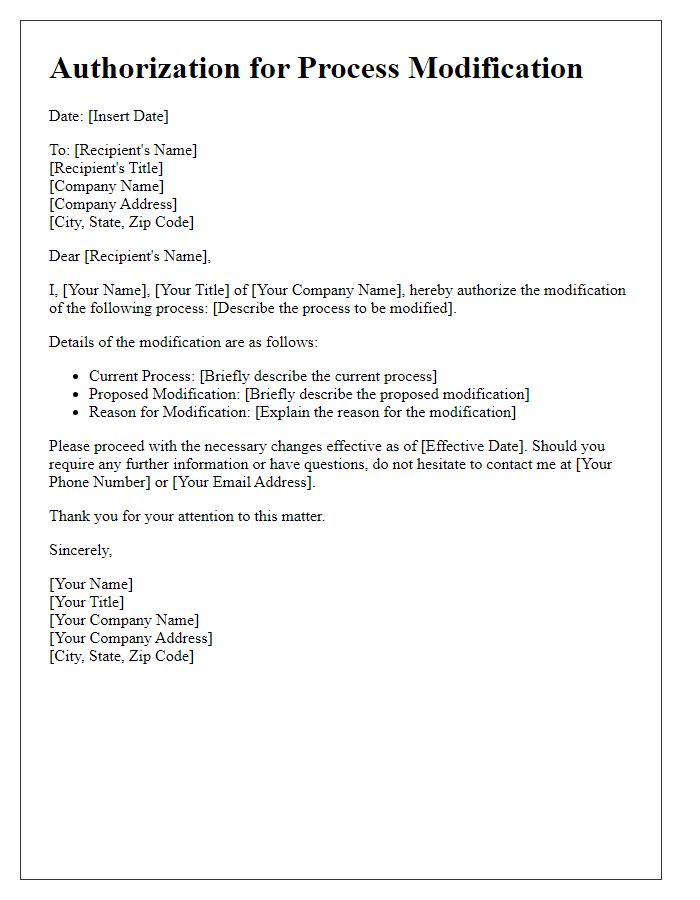 Letter template of Authorization for Process Modification