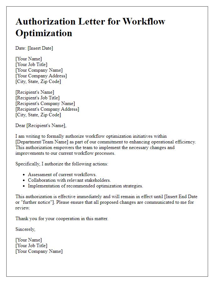 Letter template of Authorization for Workflow Optimization