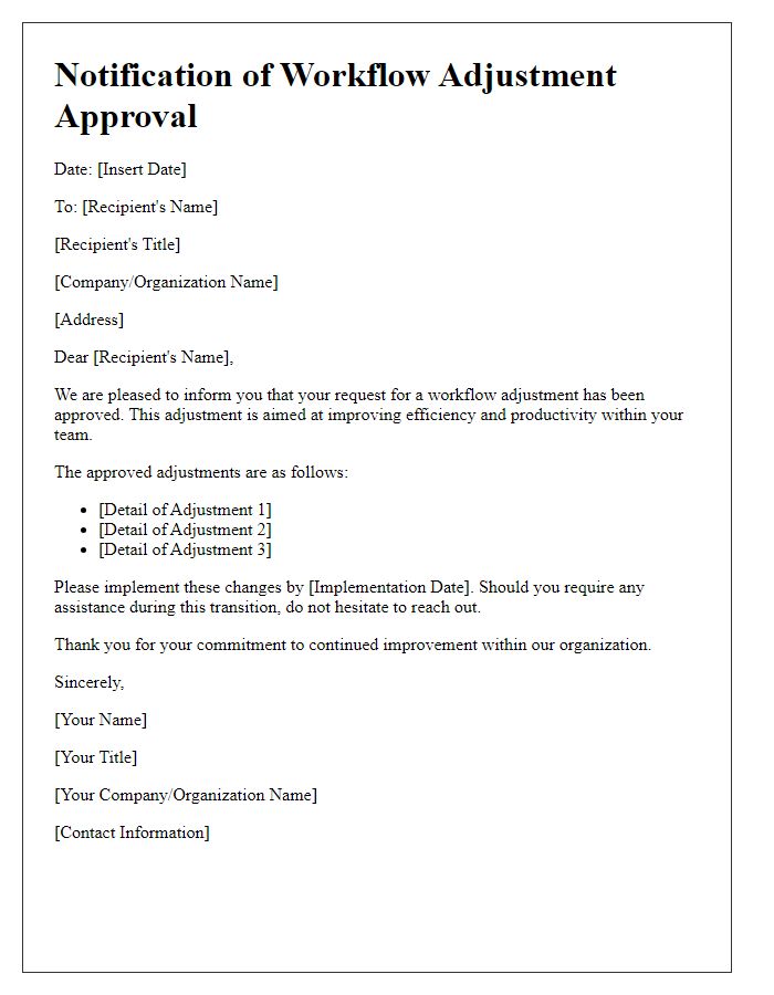 Letter template of Notification of Workflow Adjustment Approval