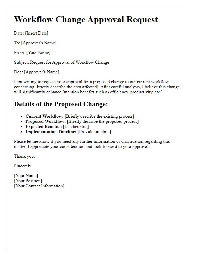 Letter template of Workflow Change Approval Request