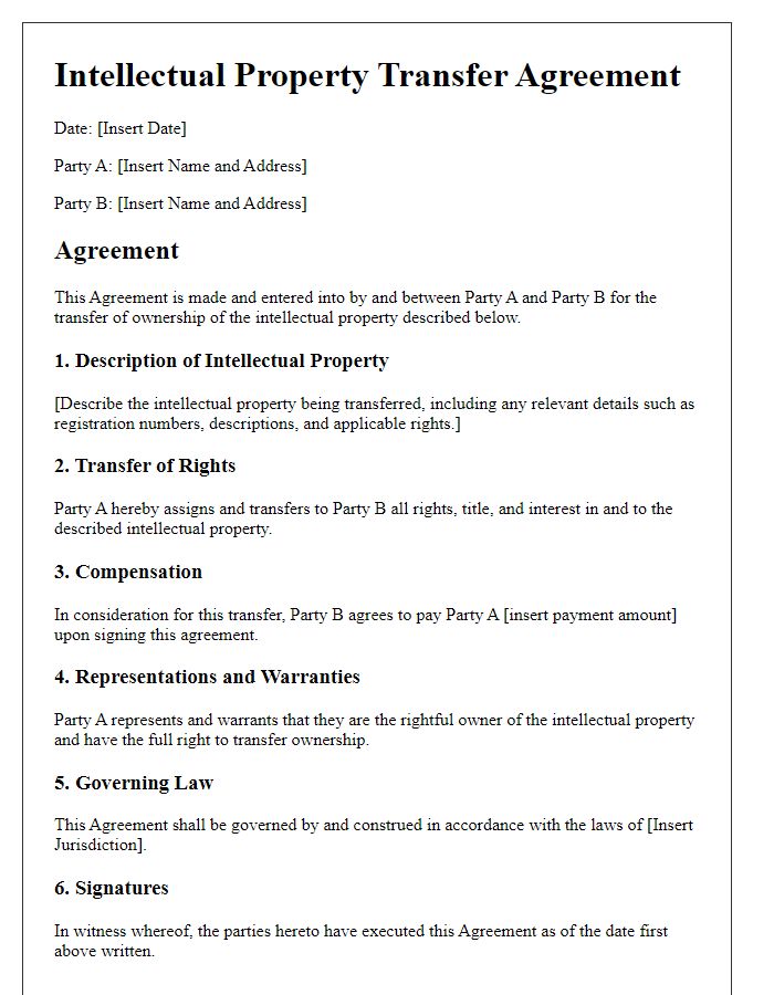 Letter template of Agreement for IP Transfer of Ownership