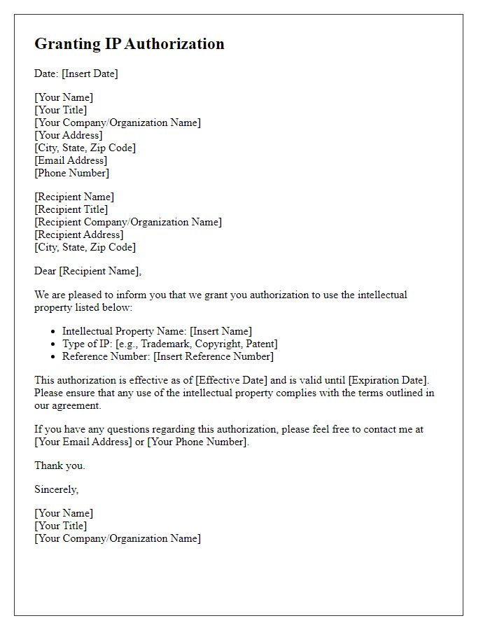 Letter template of Granting IP Authorization