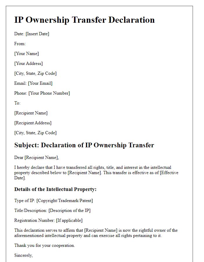 Letter template of IP Ownership Transfer Declaration