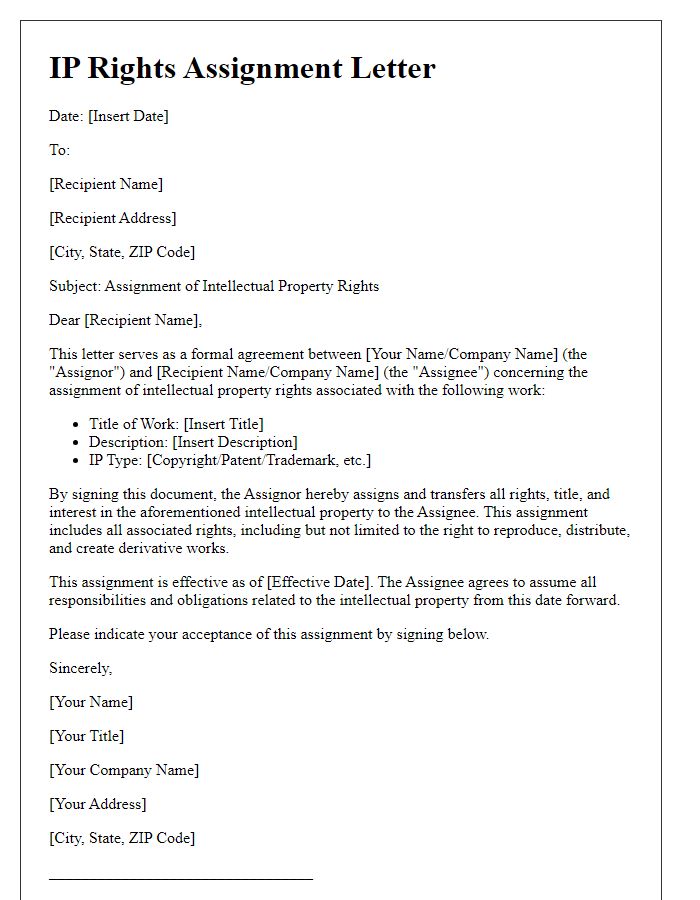 Letter template of IP Rights Assignment Letter