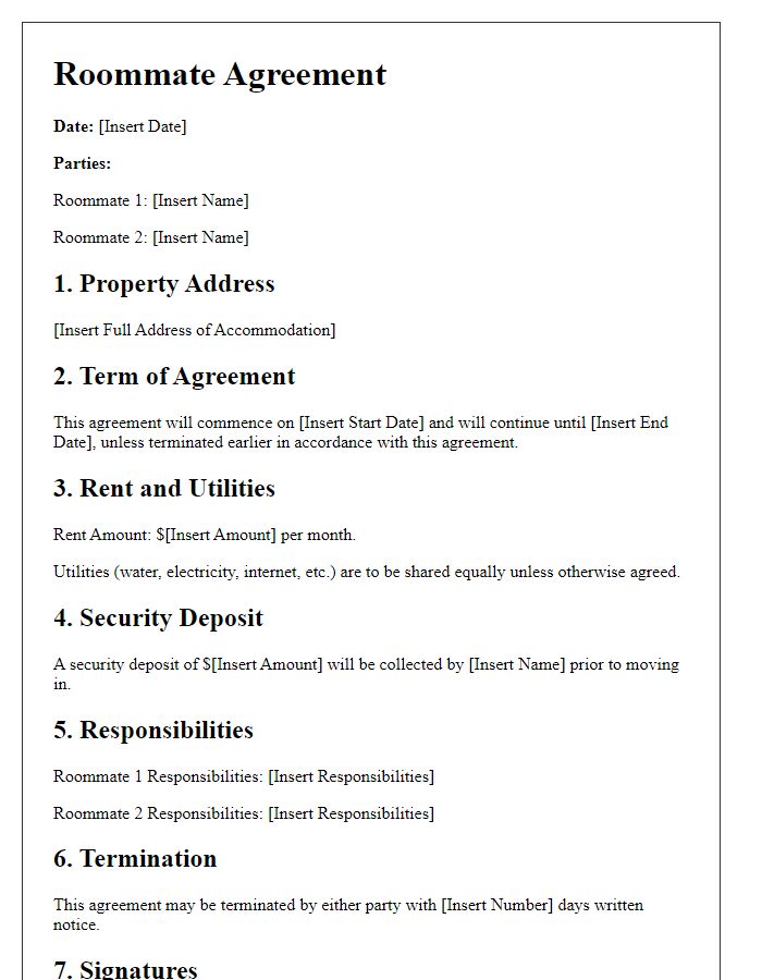 Letter template of agreement for roommate accommodation