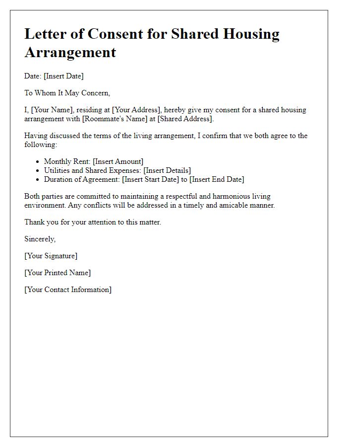 Letter template of consent for shared housing arrangement