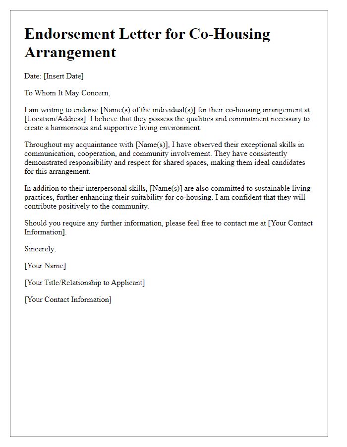 Letter template of endorsement for co-housing arrangement