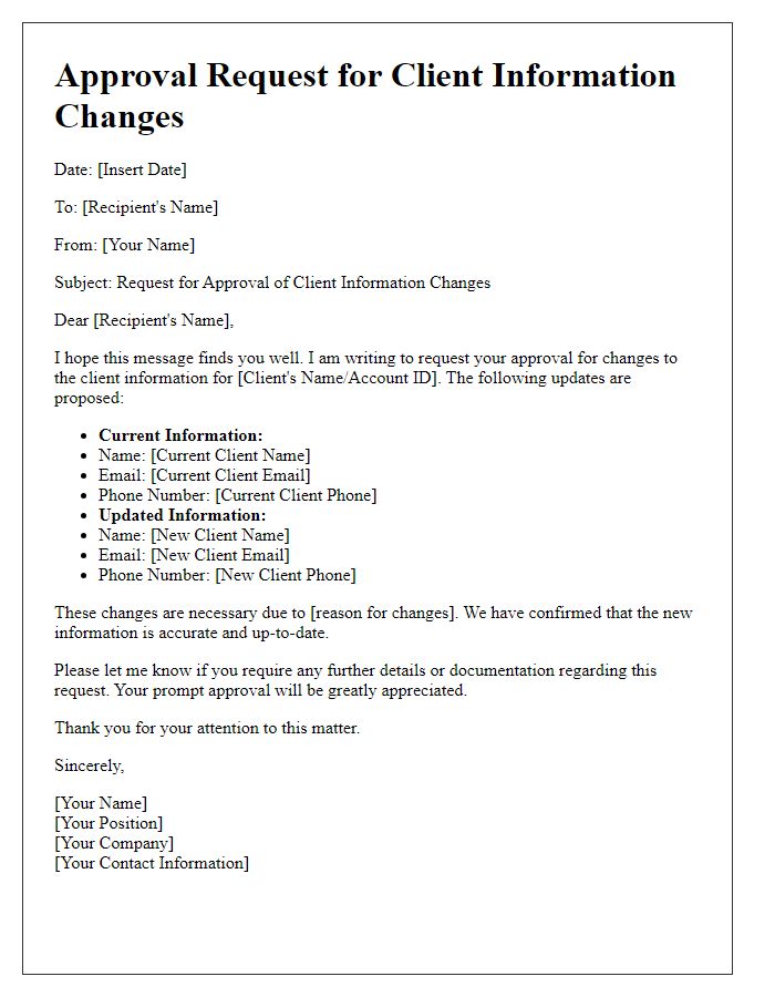 Letter template of Approval Request for Client Information Changes