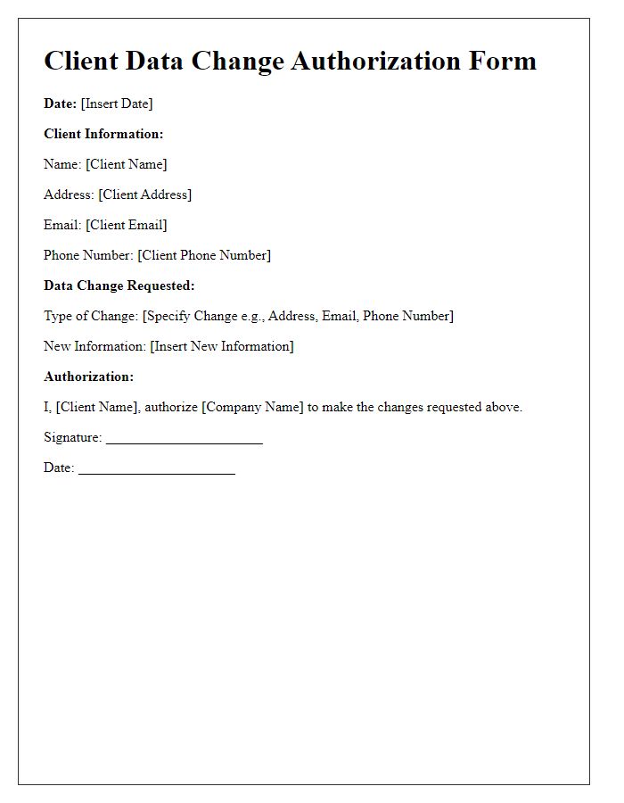 Letter template of Client Data Change Authorization Form