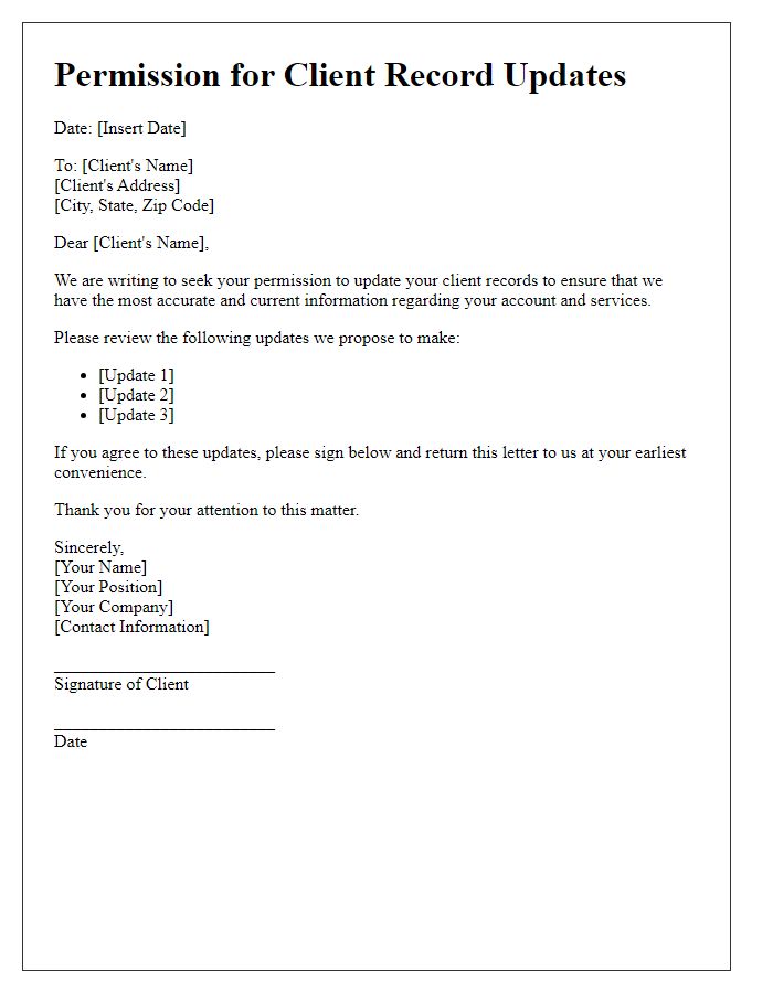 Letter template of Permission for Client Record Updates