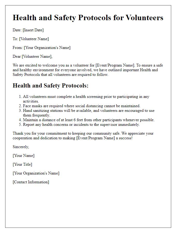 Letter template of Health and Safety Protocols for Volunteers