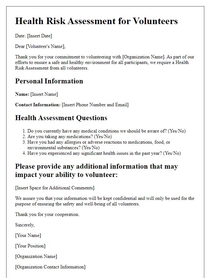 Letter template of Health Risk Assessment for Volunteers