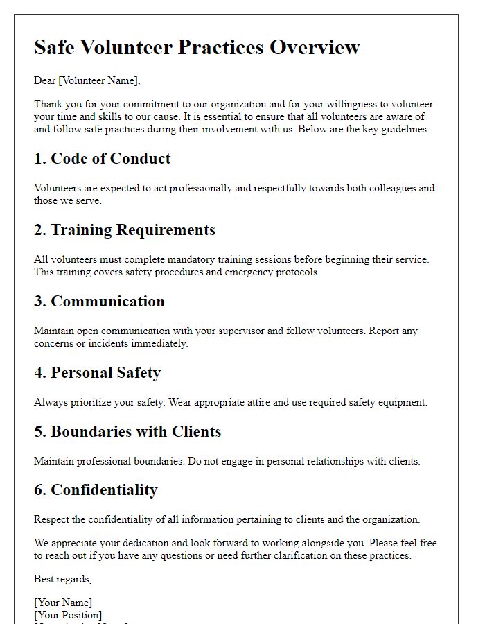 Letter template of Safe Volunteer Practices Overview