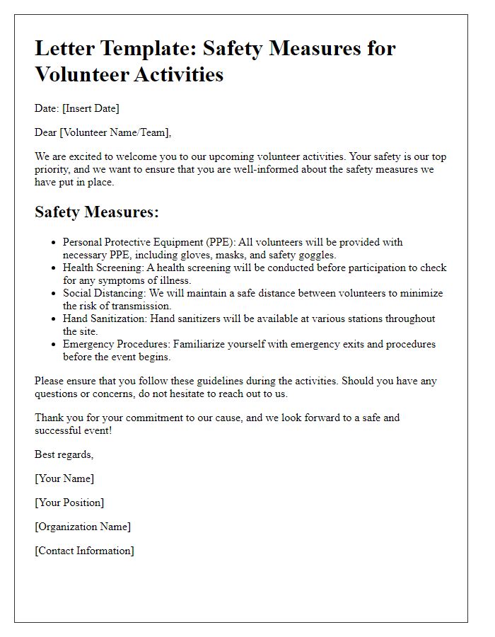 Letter template of Safety Measures for Volunteer Activities