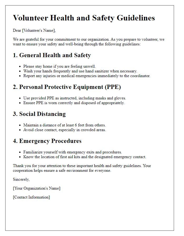 Letter template of Volunteer Health and Safety Guidelines