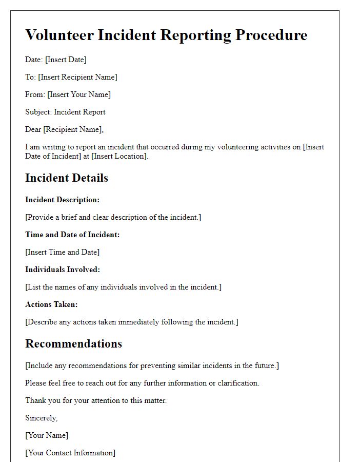 Letter template of Volunteer Incident Reporting Procedure