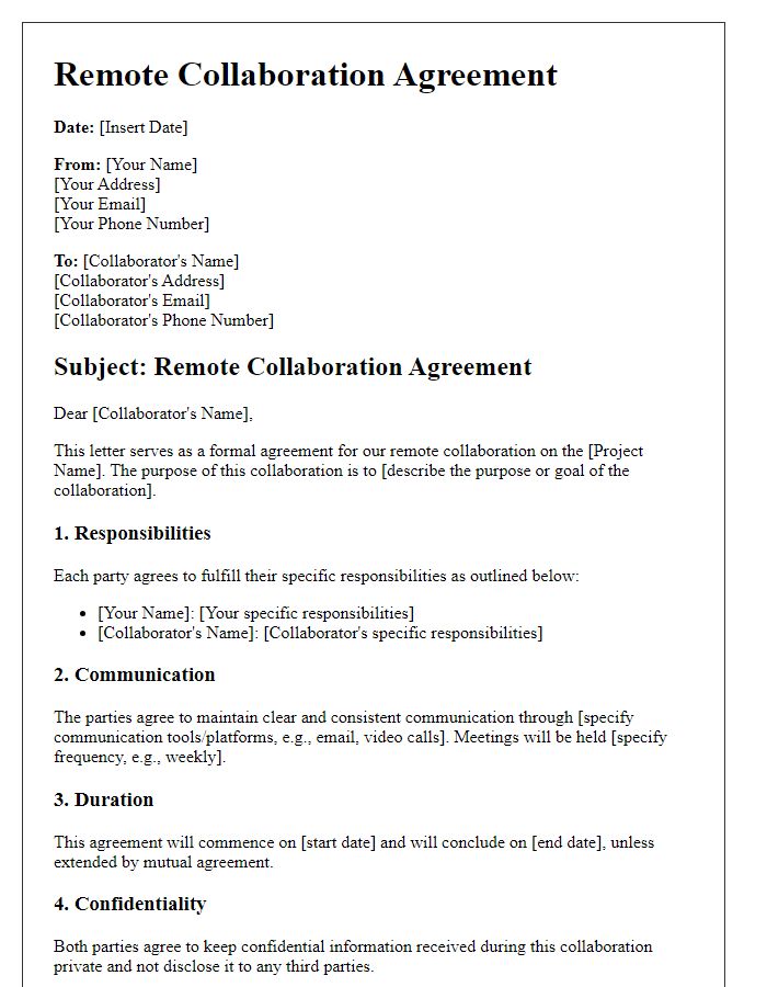 Letter template of remote collaboration agreement