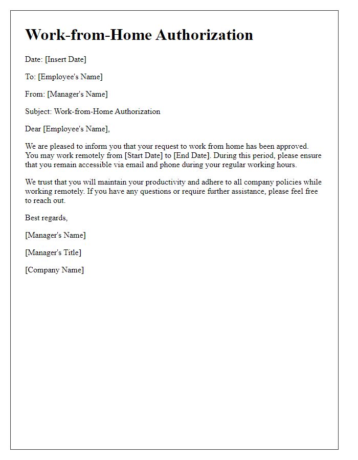 Letter template of work-from-home authorization