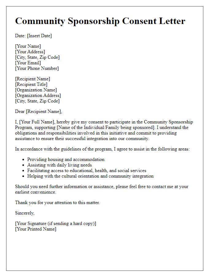 Letter template of Community Sponsorship Consent