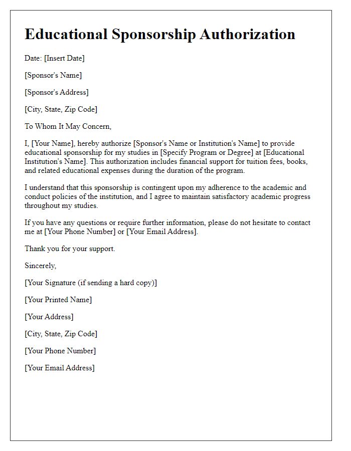 Letter template of Educational Sponsorship Authorization