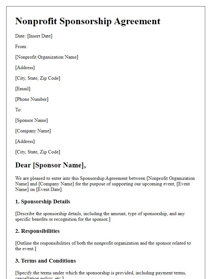 Letter template of Nonprofit Sponsorship Agreement