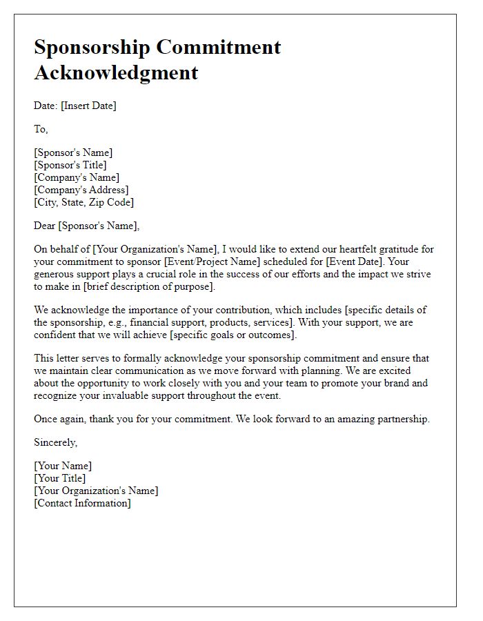 Letter template of Sponsorship Commitment Acknowledgment