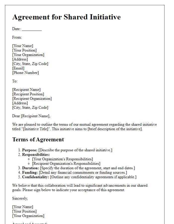 Letter template of agreement for shared initiative