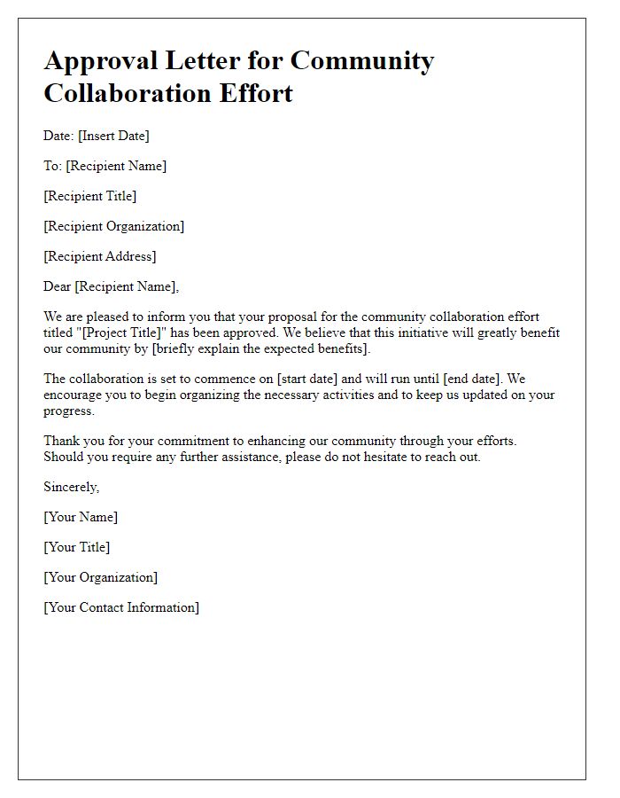 Letter template of approval for community collaboration effort