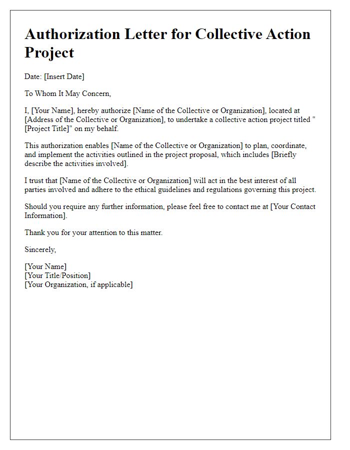 Letter template of authorization for collective action project