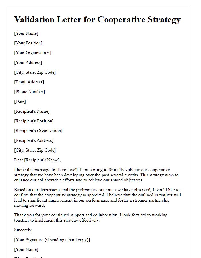 Letter template of validation for cooperative strategy