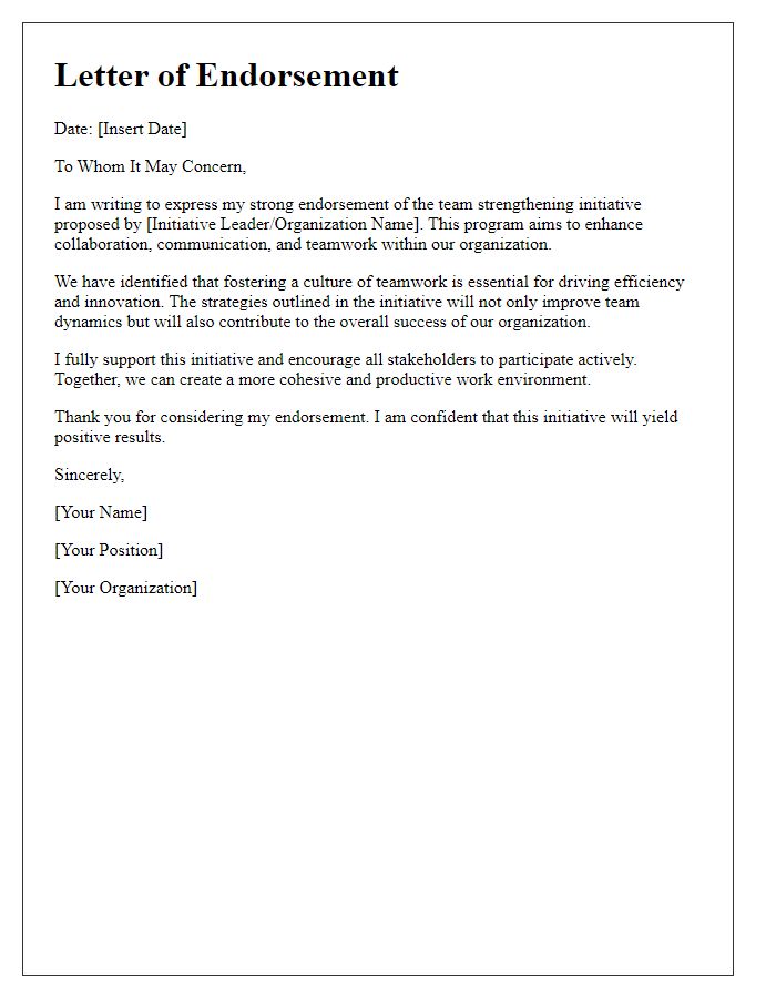 Letter template of endorsement for team strengthening initiative