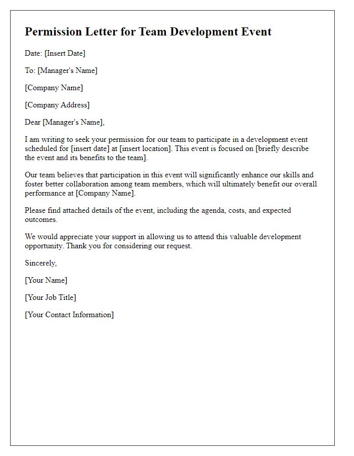 Letter template of permission for team development event